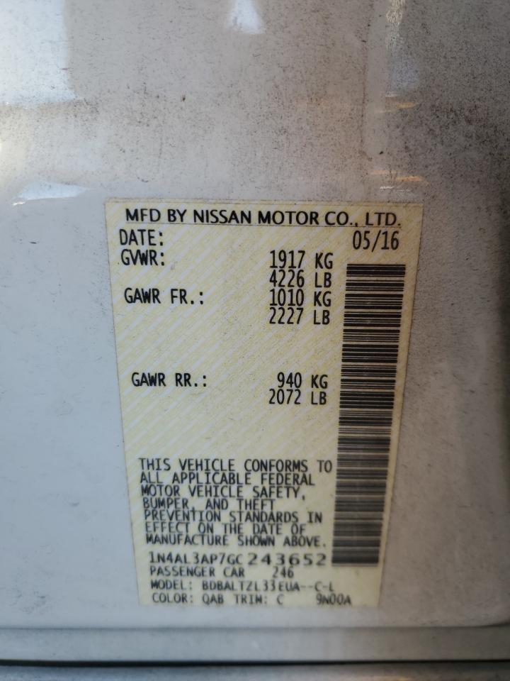 2016 Nissan Altima 2.5 VIN: 1N4AL3AP7GC243652 Lot: 90852865