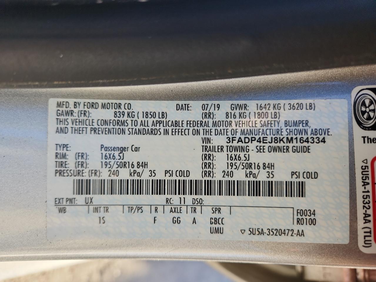 2019 Ford Fiesta Se VIN: 3FADP4EJ8KM164334 Lot: 90455695