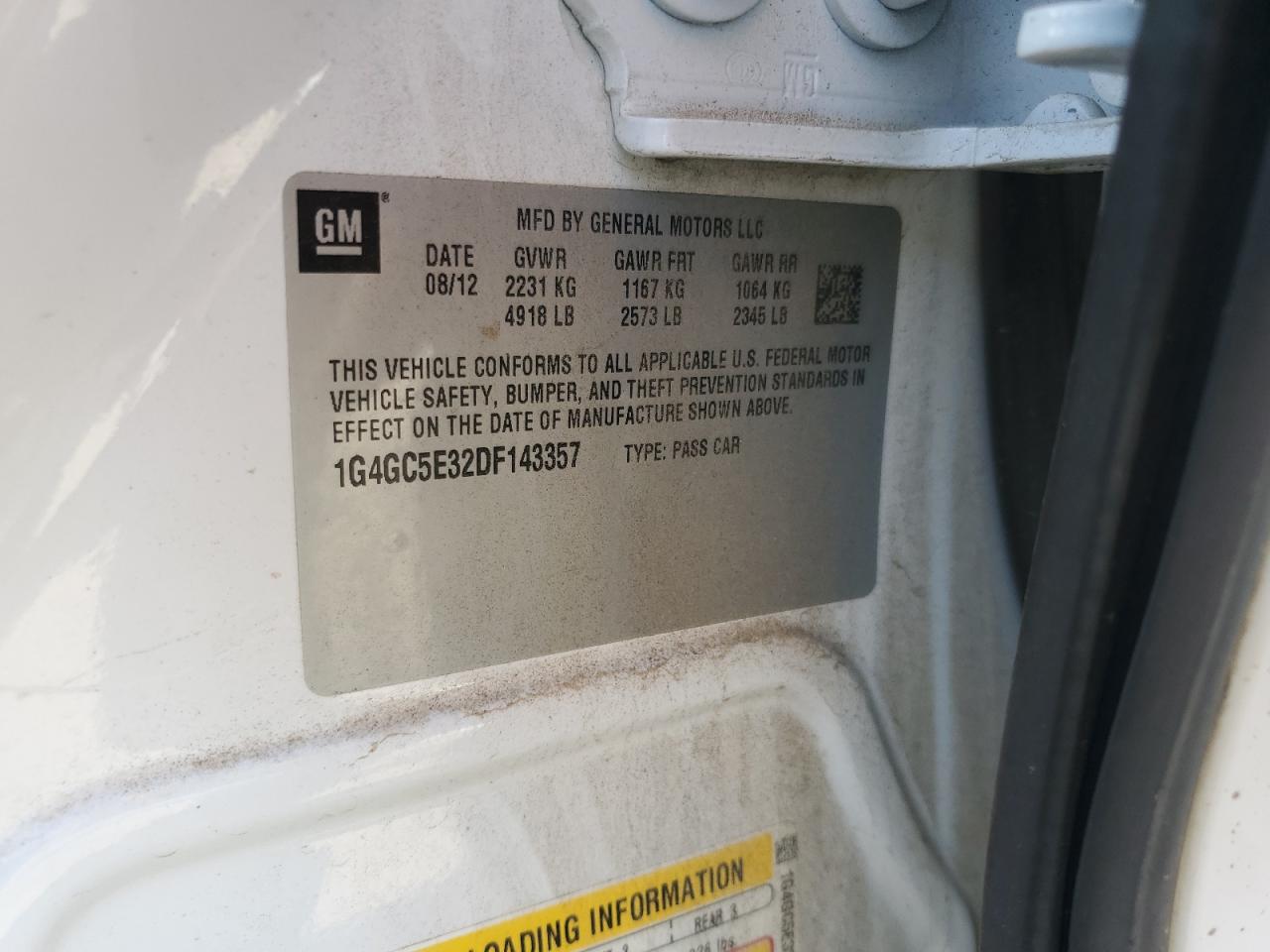 2013 Buick Lacrosse VIN: 1G4GC5E32DF143357 Lot: 83826825