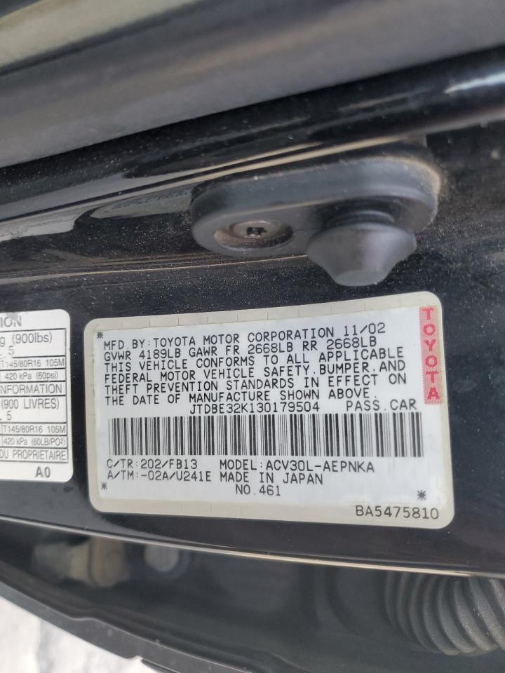 2003 Toyota Camry Le VIN: JTDBE32K130179504 Lot: 81814485