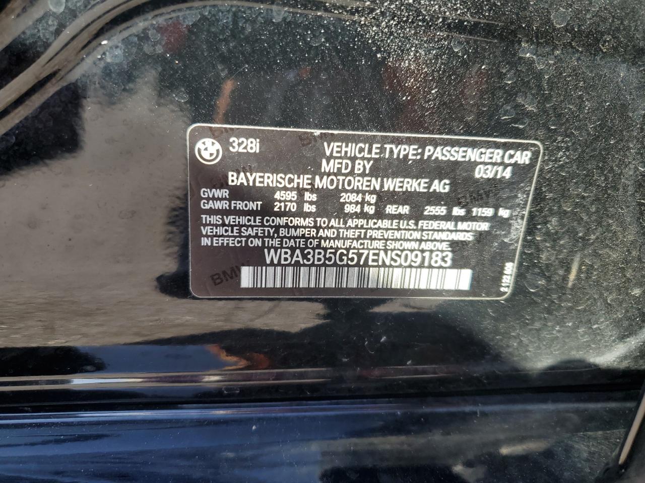 2014 BMW 328 Xi Sulev VIN: WBA3B5G57ENS09183 Lot: 85301585