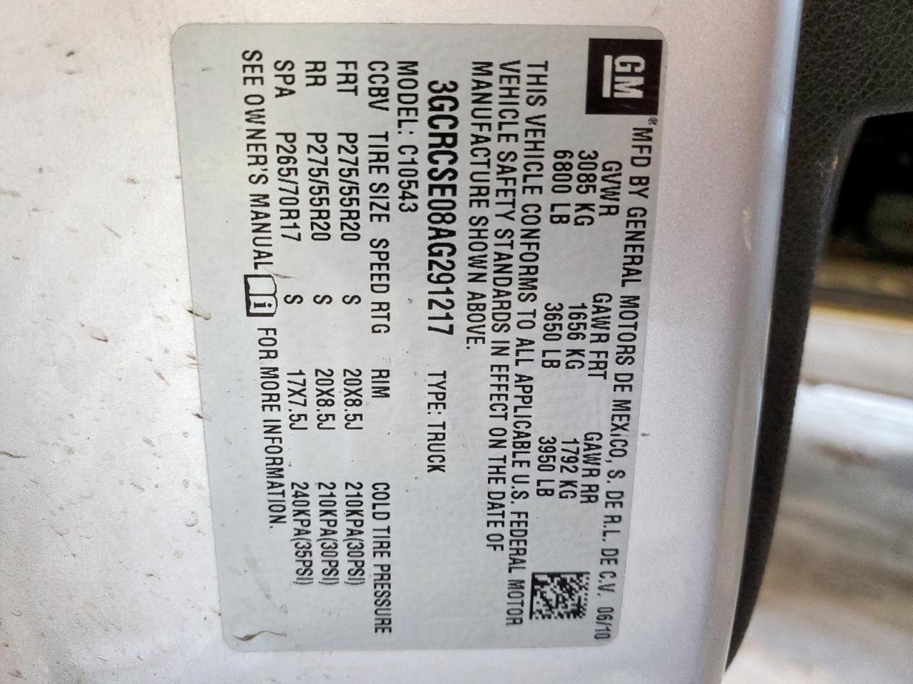 2010 Chevrolet Silverado C1500 Lt VIN: 3GCRCSE08AG291217 Lot: 85160635