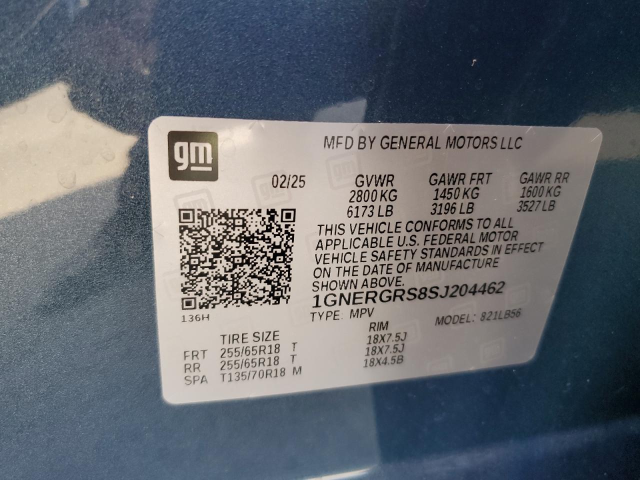 2025 Chevrolet Traverse Lt VIN: 1GNERGRS8SJ204462 Lot: 85252775