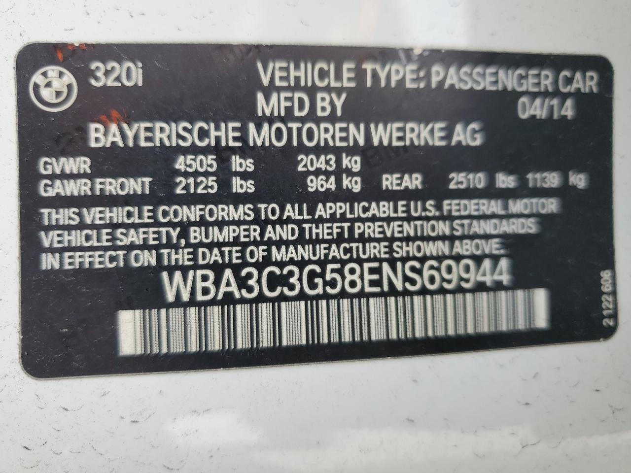 2014 BMW 320 I xDrive VIN: WBA3C3G58ENS69944 Lot: 85784515