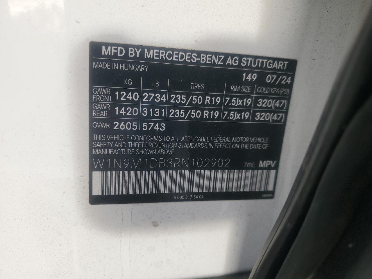 2024 Mercedes-Benz Eqb 350 4Matic VIN: W1N9M1DB3RN102902 Lot: 84561715