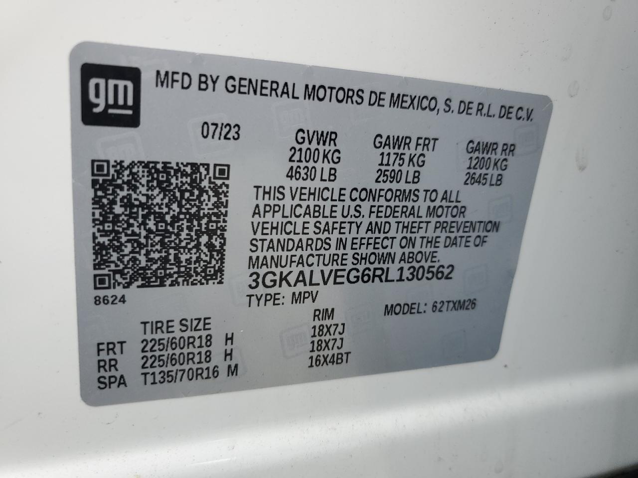 2024 GMC Terrain Slt VIN: 3GKALVEG6RL130562 Lot: 86434005