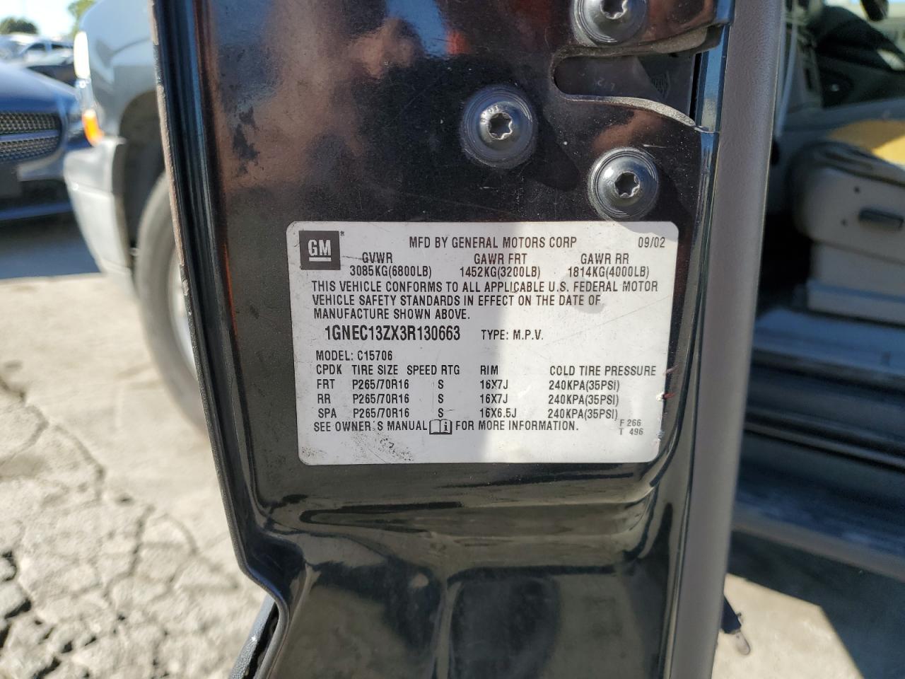 2003 Chevrolet Tahoe VIN: 1GNEC13ZX3R130663 Lot: 82402255