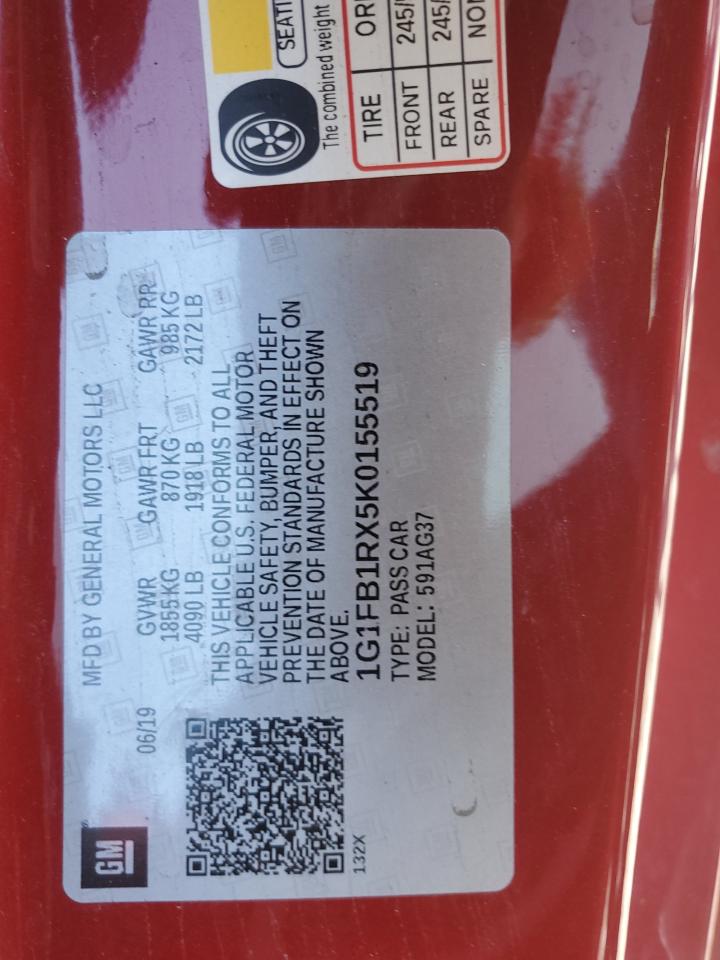 2019 Chevrolet Camaro Ls VIN: 1G1FB1RX5K0155519 Lot: 81957935