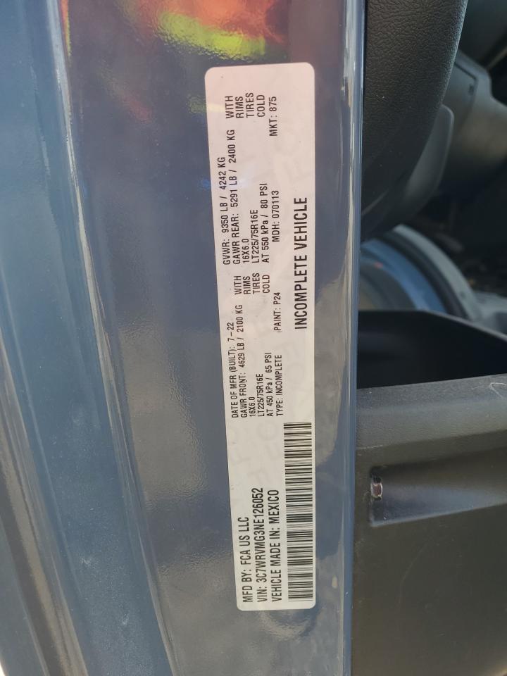 2022 Ram Promaster 3500 3500 Standard VIN: 3C7WRVMG3NE126052 Lot: 85676445