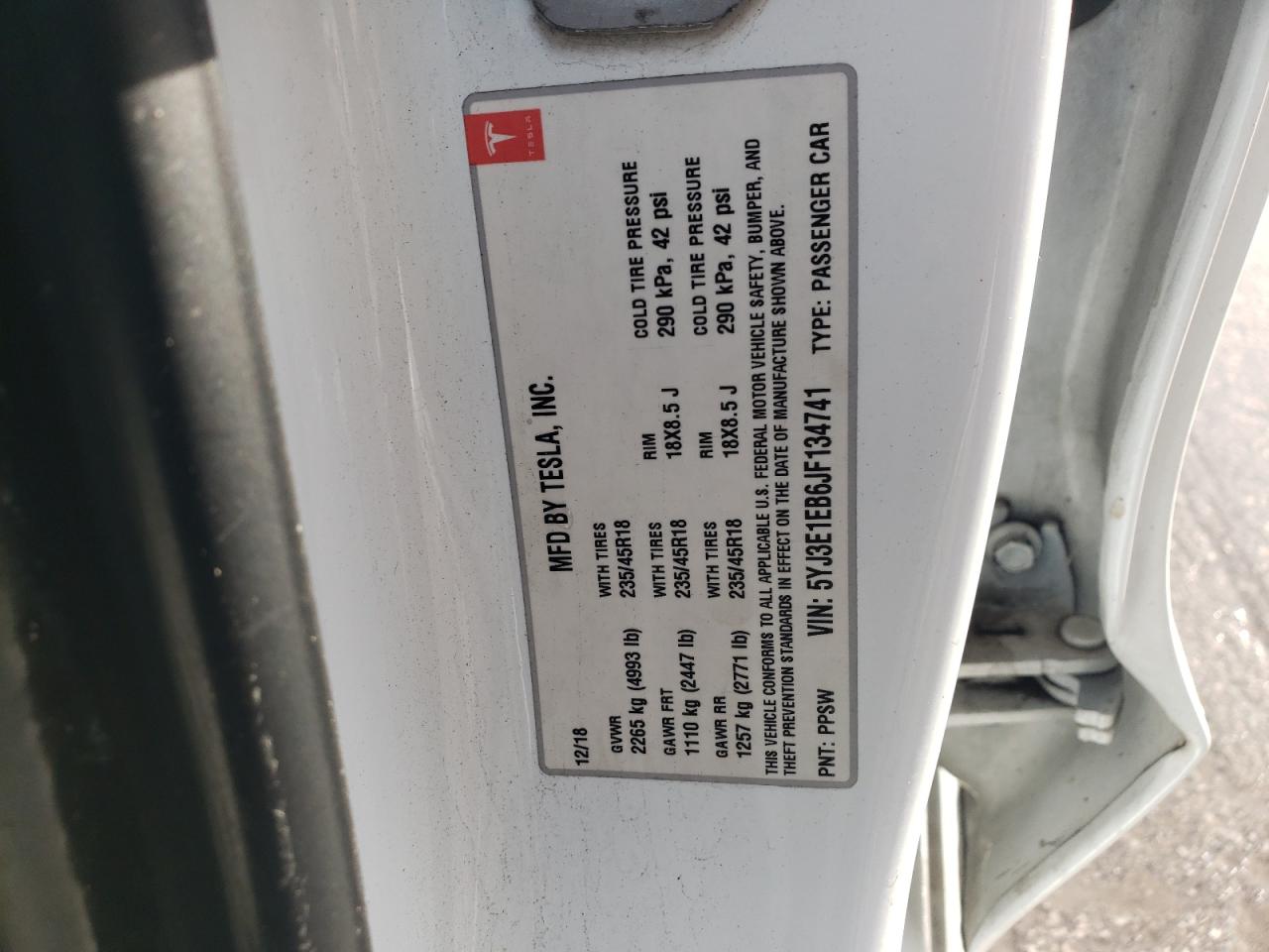 2018 Tesla Model 3 VIN: 5YJ3E1EB6JF134741 Lot: 89676745