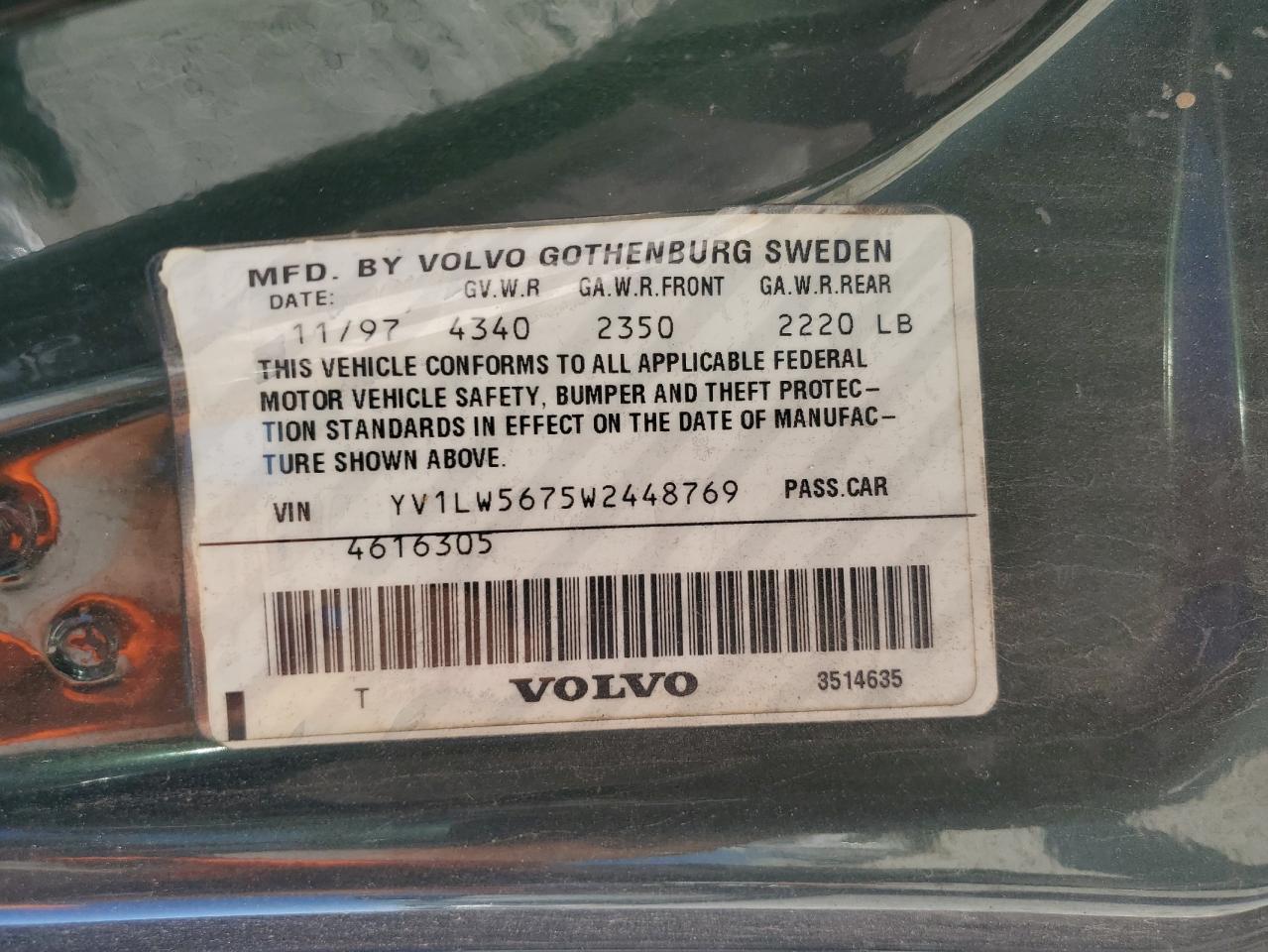 1998 Volvo V70 Glt VIN: YV1LW5675W2448769 Lot: 86616005
