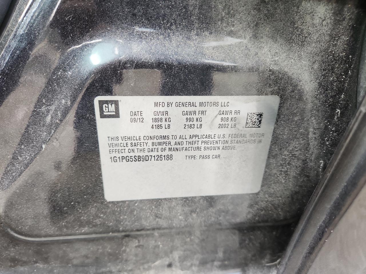 2013 Chevrolet Cruze Ltz VIN: 1G1PG5SB9D7126188 Lot: 84235095