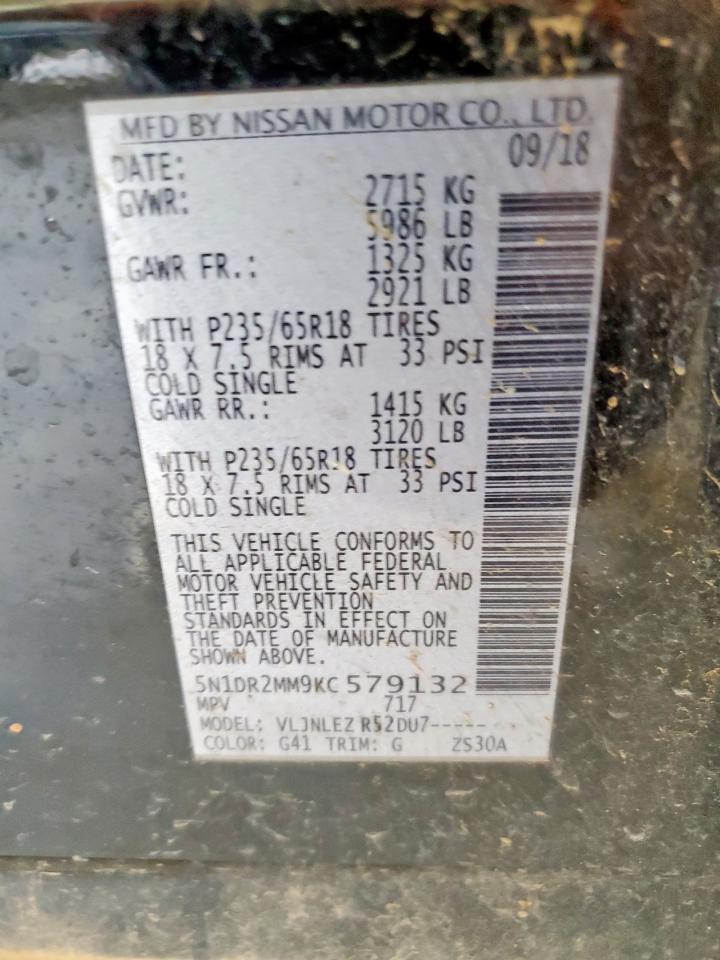 2019 Nissan Pathfinder S VIN: 5N1DR2MM9KC579132 Lot: 86462825