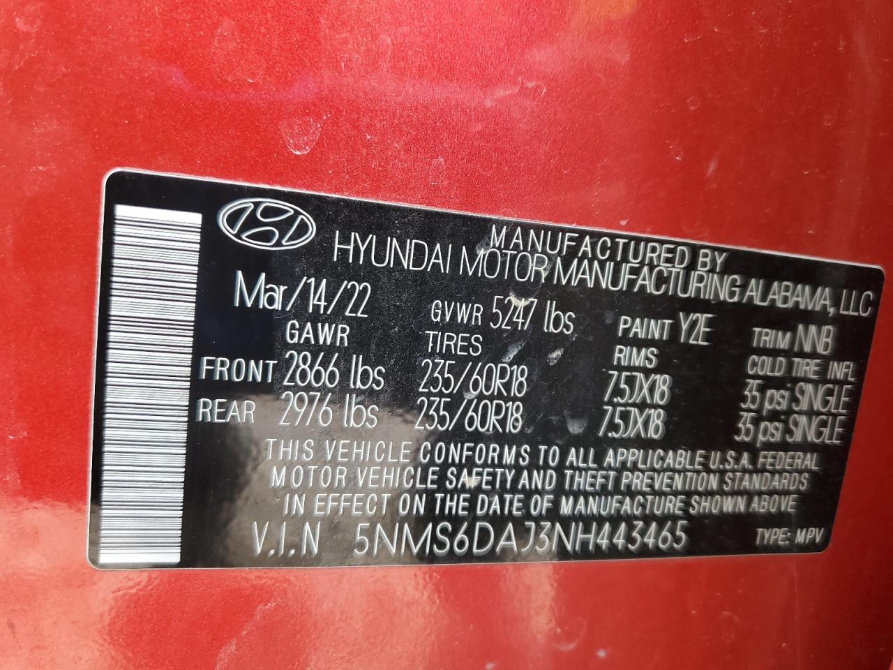 2022 Hyundai Santa Fe Sel VIN: 5NMS6DAJ3NH443465 Lot: 90670755