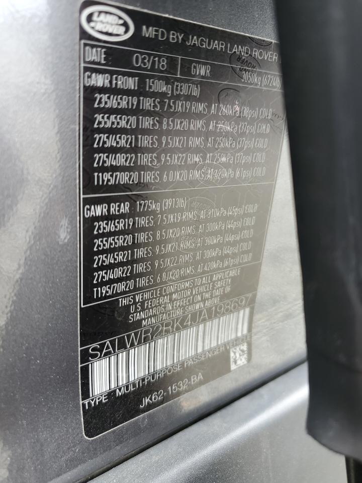 2018 Land Rover Range Rover Sport Hse VIN: SALWR2RK4JA198697 Lot: 84071865