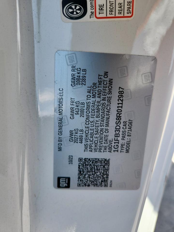 2024 Chevrolet Camaro Ls VIN: 1G1FB3DS8R0112987 Lot: 85785735