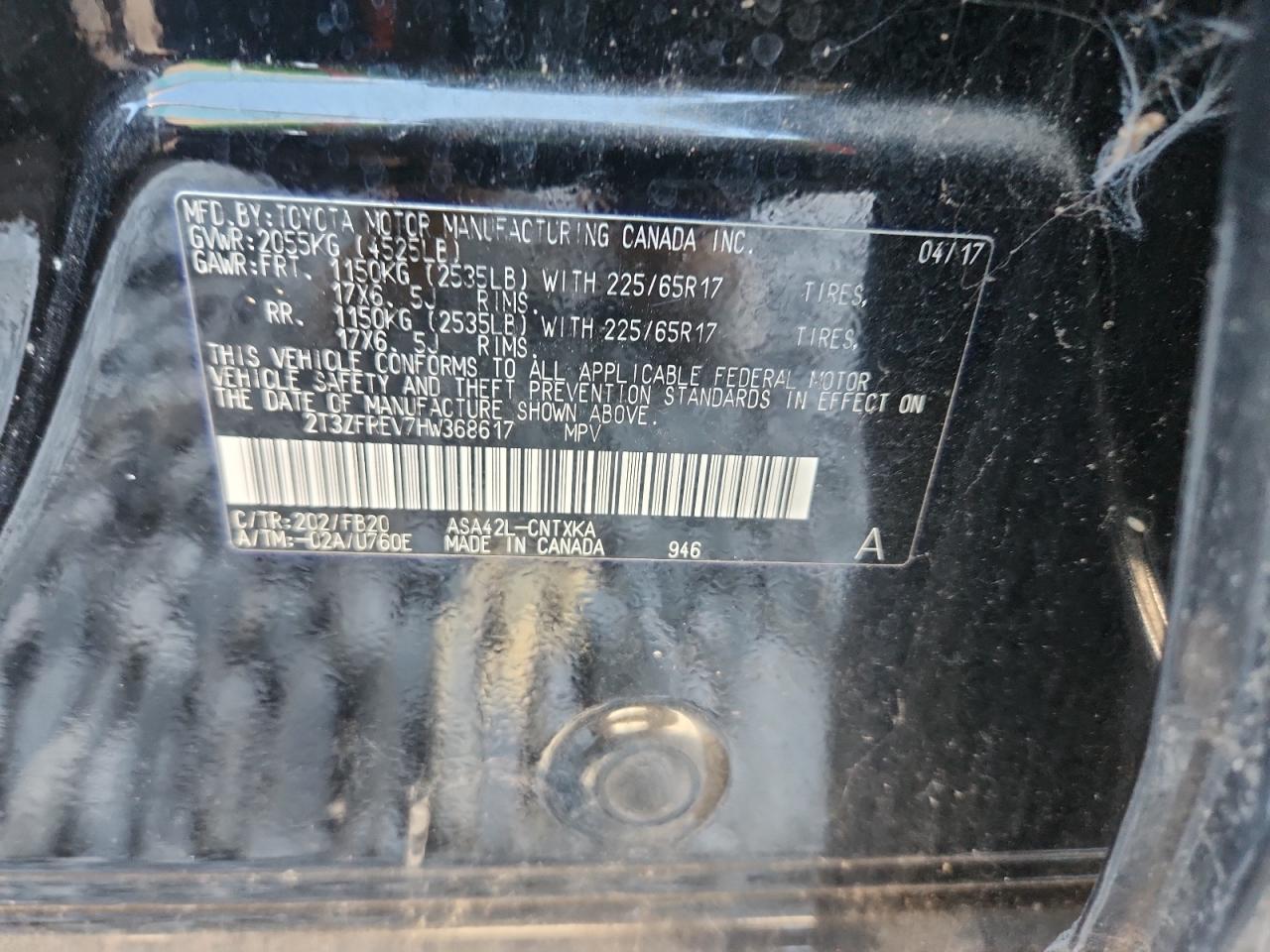 2017 Toyota Rav4 Le VIN: 2T3ZFREV7HW368617 Lot: 86729845