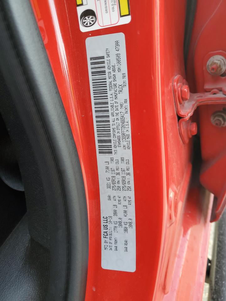 2019 Ram 1500 Big Horn/Lone Star VIN: 1C6SRFFT2KN665417 Lot: 86806715