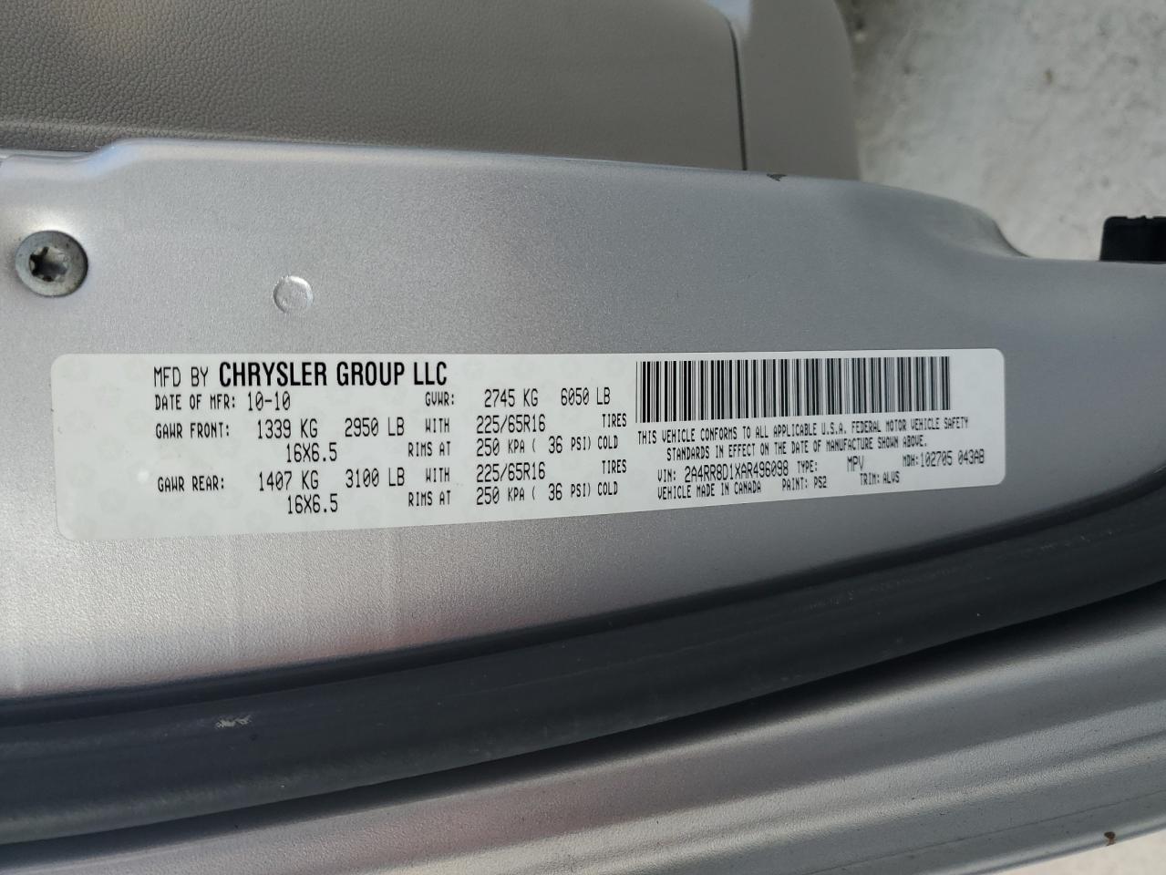 2010 Chrysler Town & Country Touring Plus VIN: 2A4RR8D1XAR496098 Lot: 83935055