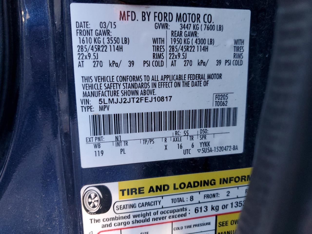 2015 Lincoln Navigator VIN: 5LMJJ2JT2FEJ10817 Lot: 82459045