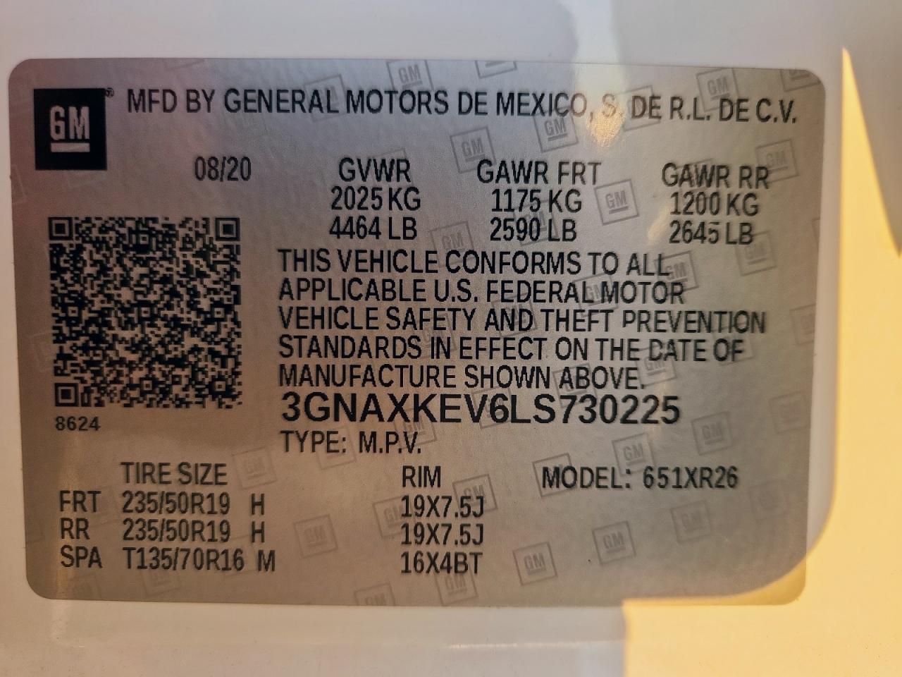 2020 Chevrolet Equinox Lt VIN: 3GNAXKEV6LS730225 Lot: 85504685