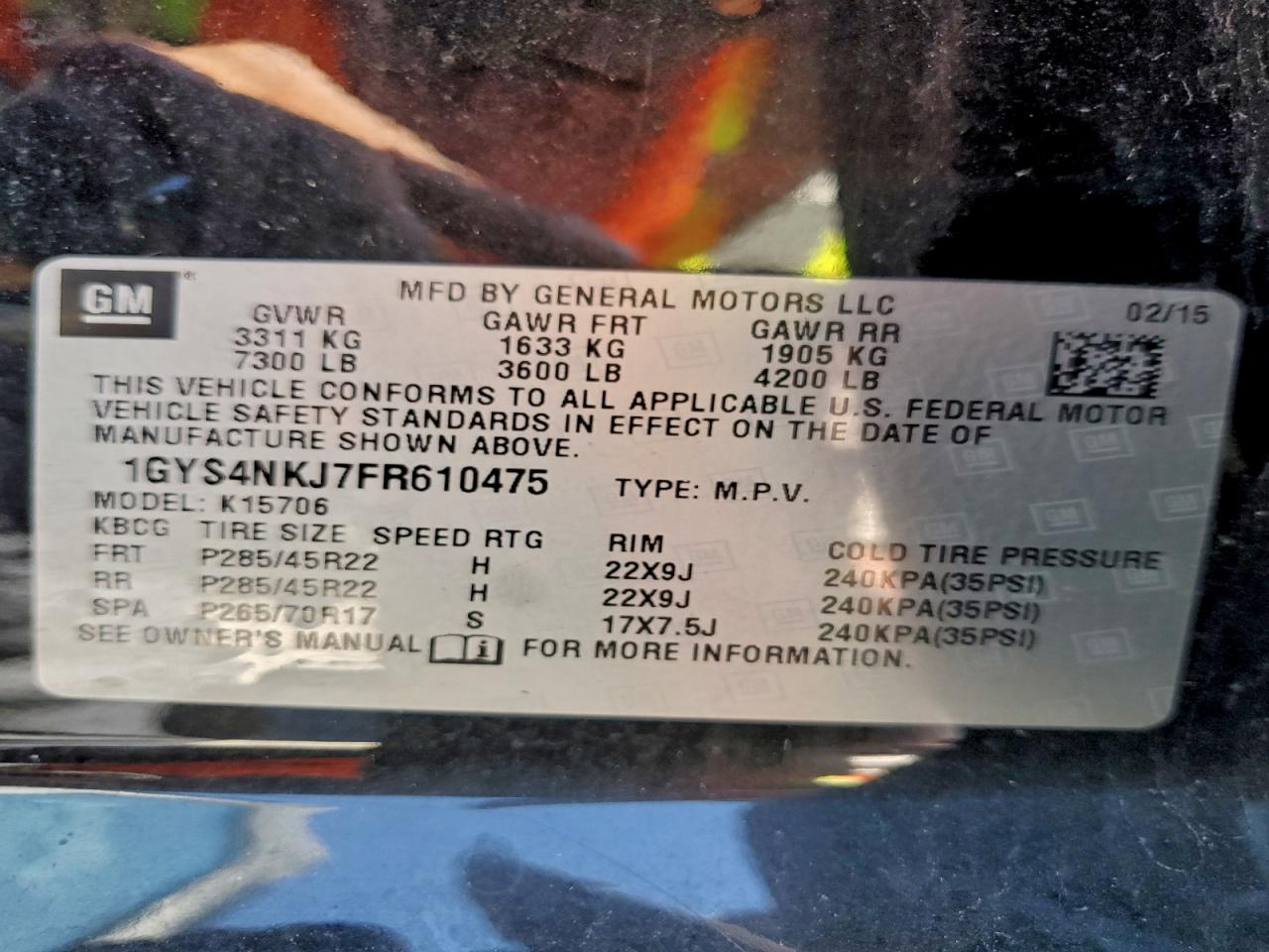 2015 Cadillac Escalade Premium VIN: 1GYS4NKJ7FR610475 Lot: 90448095