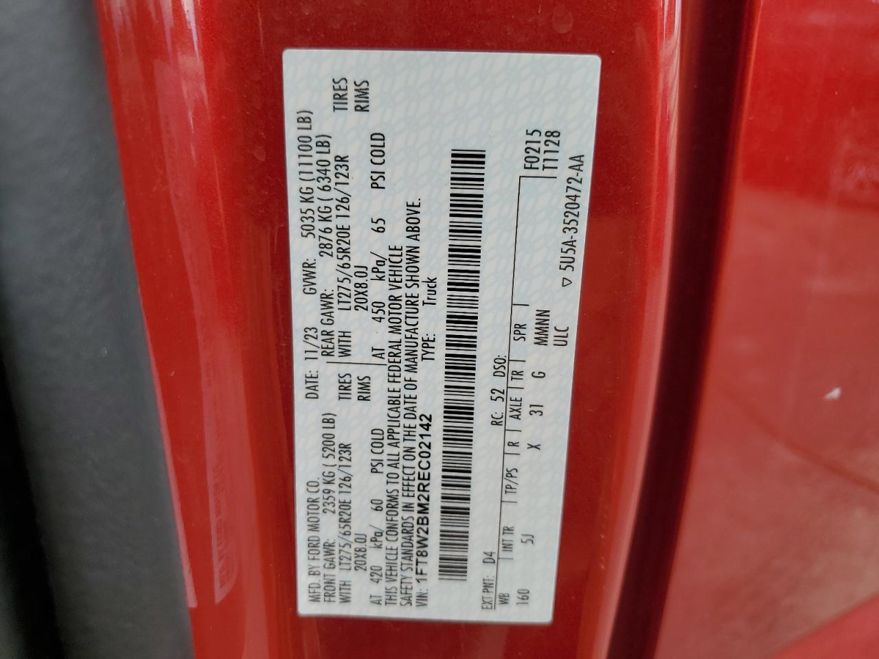 2024 Ford F250 Super Duty VIN: 1FT8W2BM2REC02142 Lot: 90143685