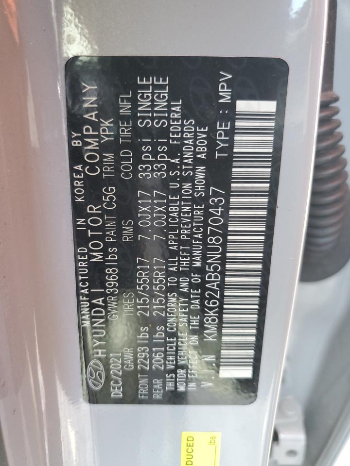 2022 Hyundai Kona Sel VIN: KM8K62AB5NU870437 Lot: 82318105