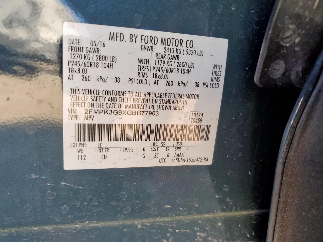 2016 Ford Edge Se VIN: 2FMPK3G9XGBB77903 Lot: 90655165