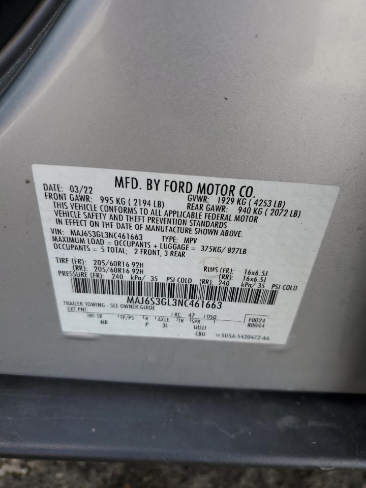 2022 Ford Ecosport Se VIN: MAJ6S3GL3NC461663 Lot: 86858045