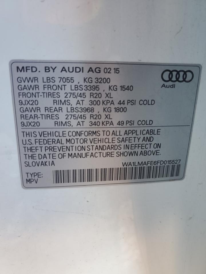 2015 Audi Q7 Tdi Premium Plus VIN: WA1LMAFE6FD015527 Lot: 82265915