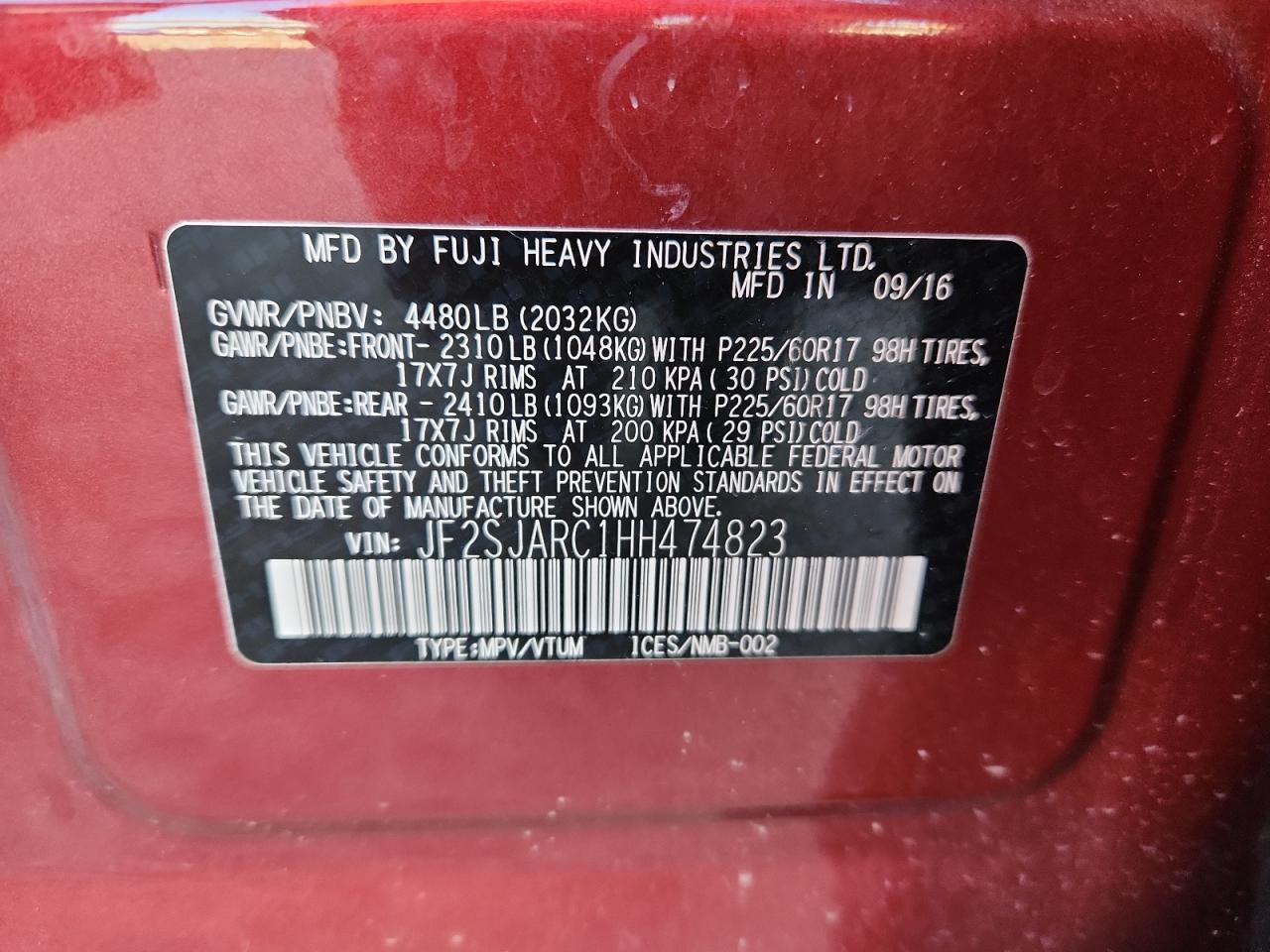 2017 Subaru Forester 2.5I Limited VIN: JF2SJARC1HH474823 Lot: 89469275