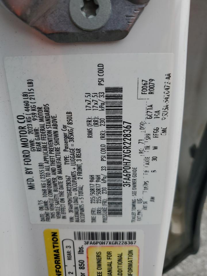 2016 Ford Fusion Se VIN: 3FA6P0H7XGR228367 Lot: 81486795