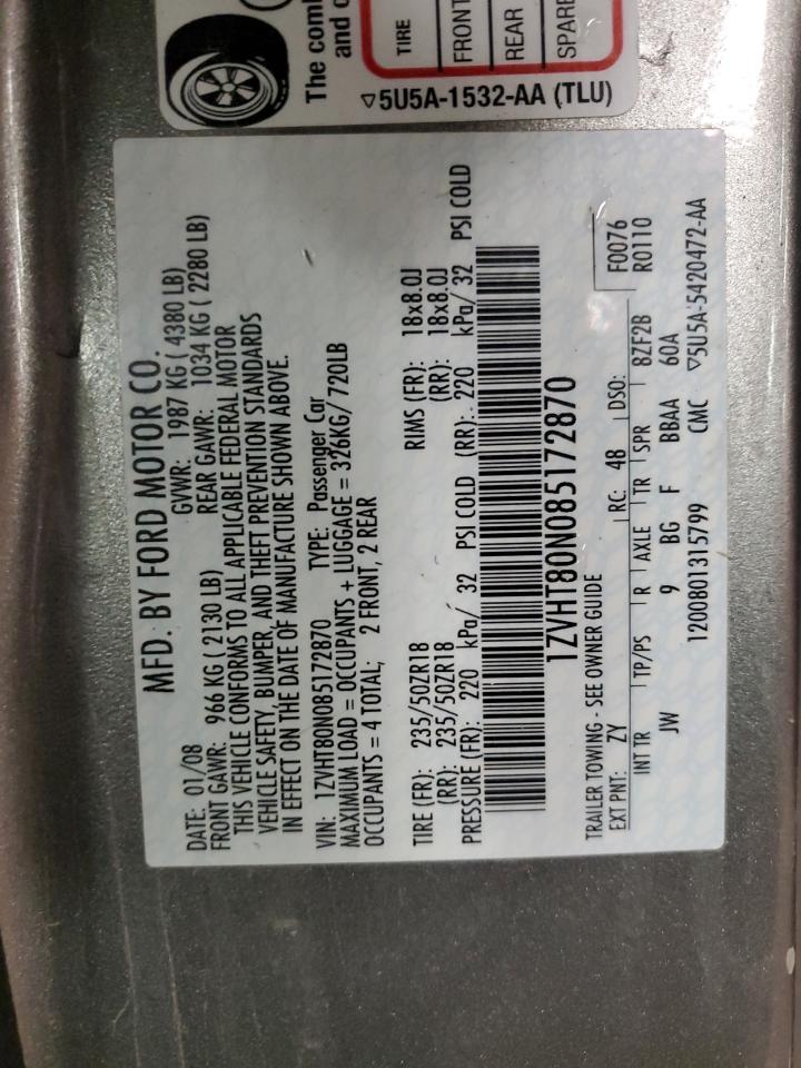 2008 Ford Mustang VIN: 1ZVHT80N085172870 Lot: 85747295