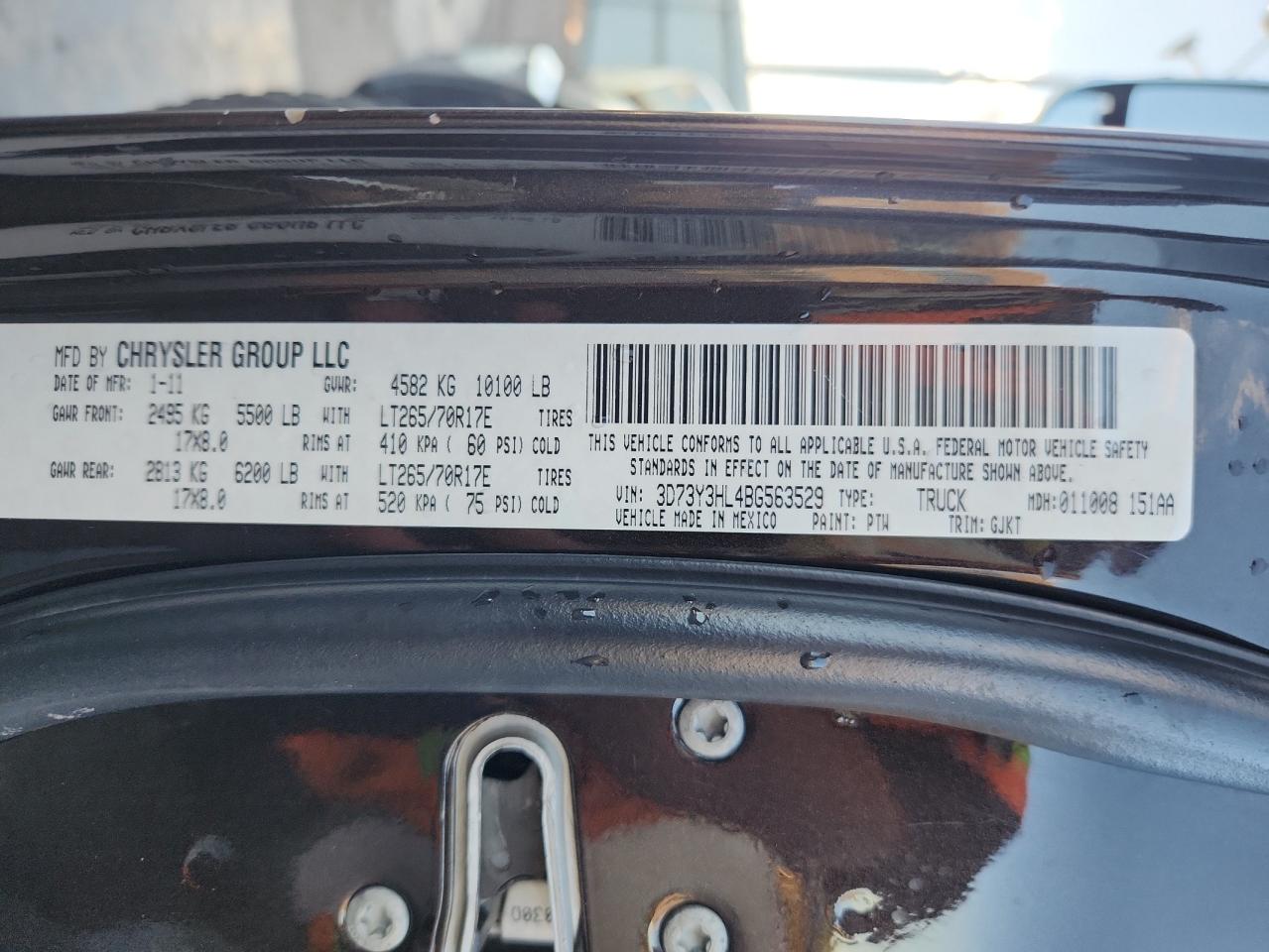 2011 Dodge Ram 3500 VIN: 3D73Y3HL4BG563529 Lot: 84279345