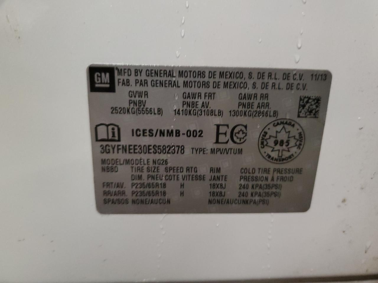 2014 Cadillac Srx Luxury Collection VIN: 3GYFNEE30ES582378 Lot: 83935285