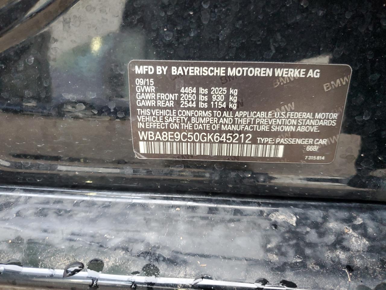 2016 BMW 328 I Sulev VIN: WBA8E9C50GK645212 Lot: 87306785