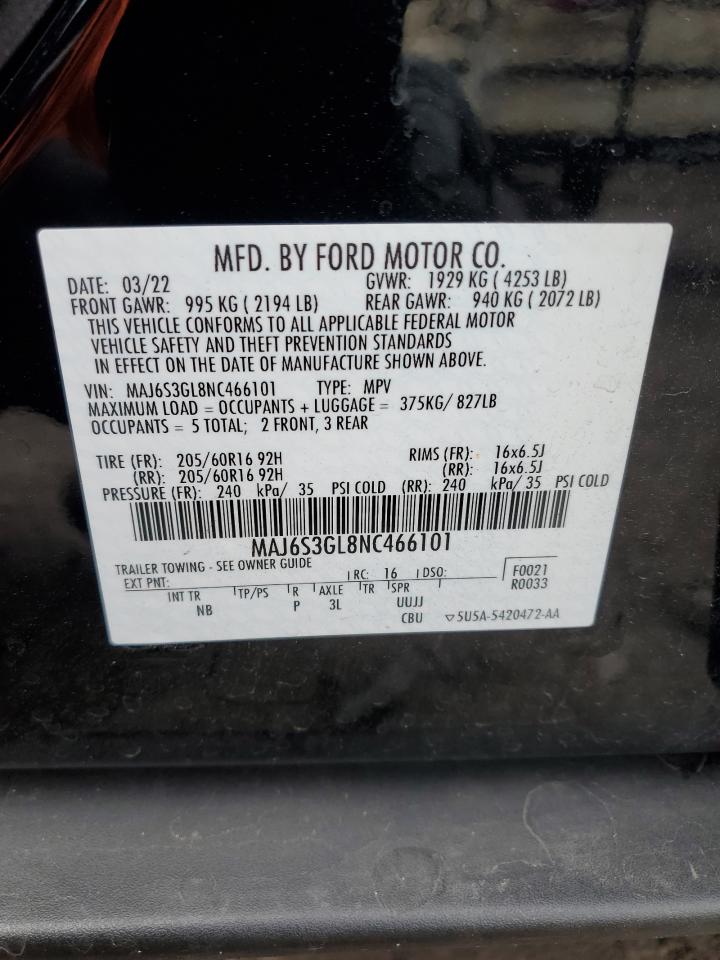 2022 Ford Ecosport Se VIN: MAJ6S3GL8NC466101 Lot: 86716005