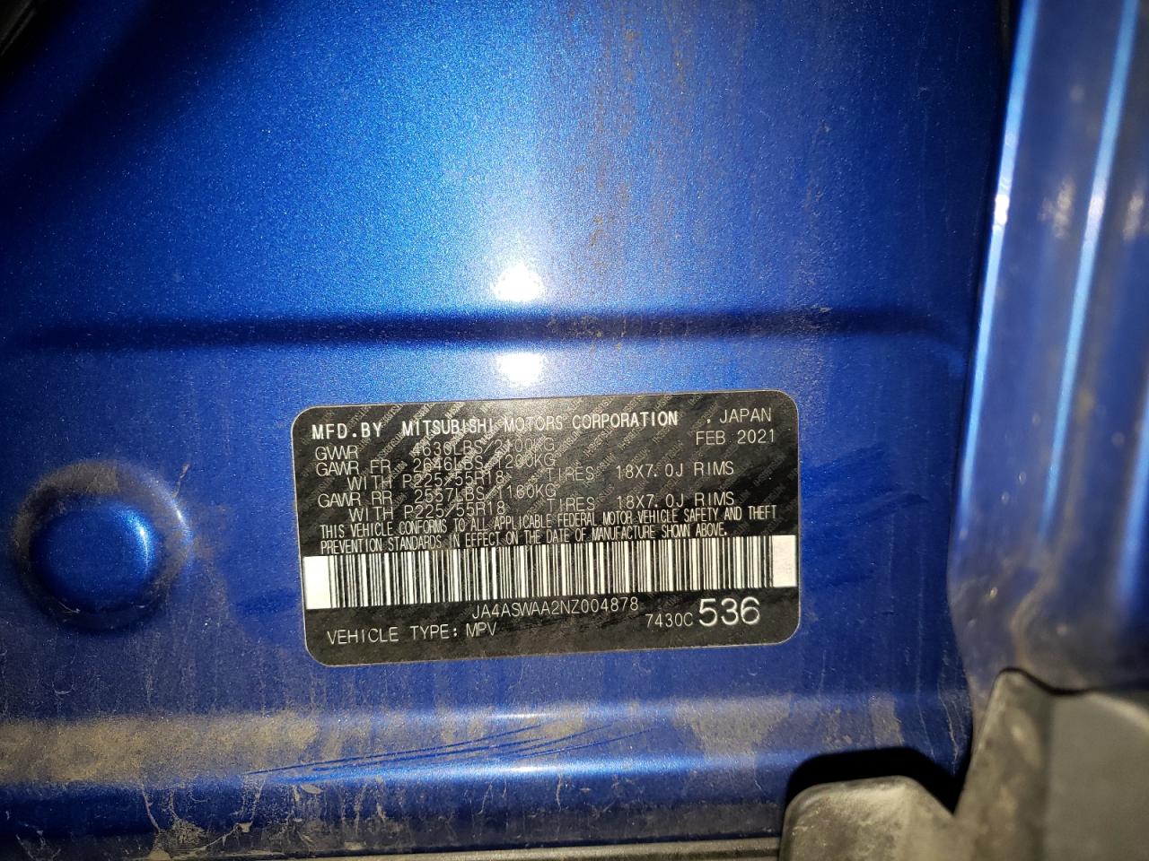 2022 Mitsubishi Eclipse Cross Se VIN: JA4ASWAA2NZ004878 Lot: 82710095