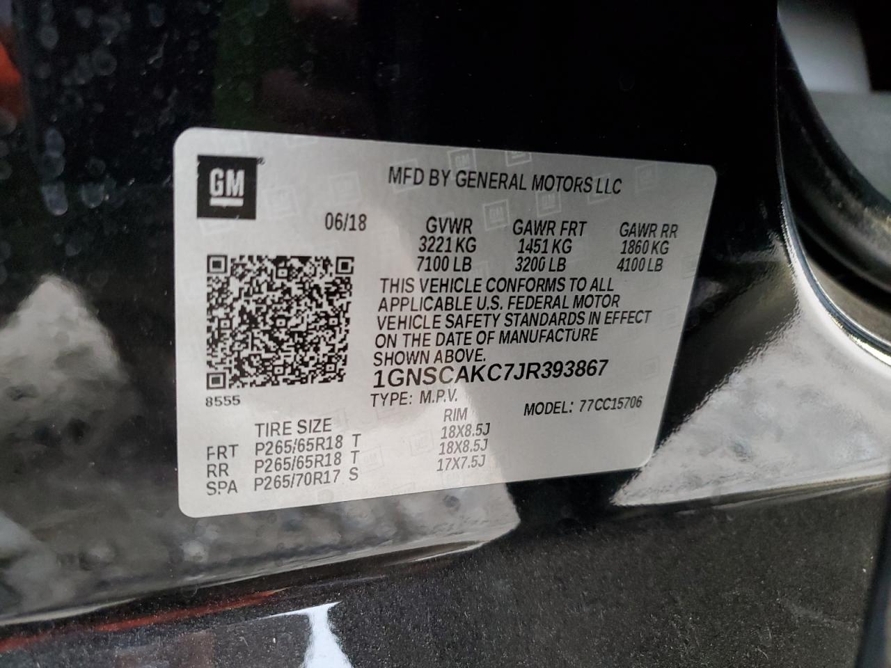2018 Chevrolet Tahoe C1500 Ls VIN: 1GNSCAKC7JR393867 Lot: 82560285