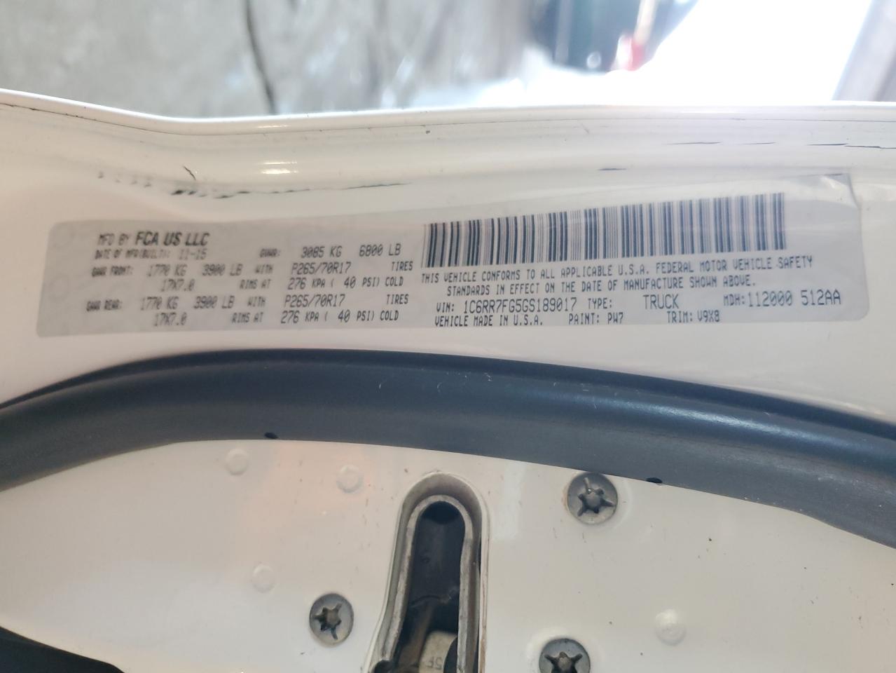 2016 Ram 1500 St VIN: 1C6RR7FG5GS189017 Lot: 82474415