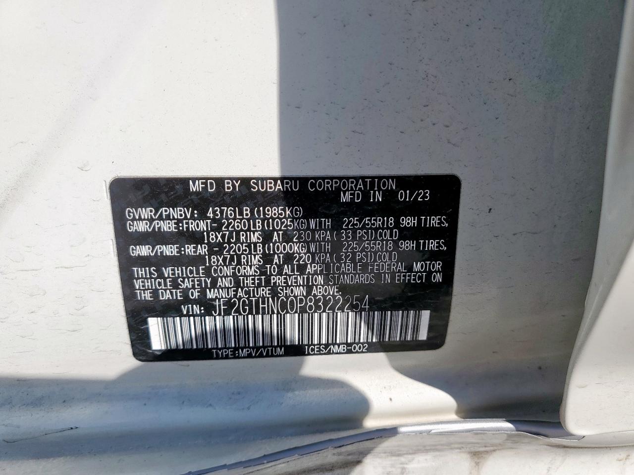 2023 Subaru Crosstrek Limited VIN: JF2GTHNC0P8322254 Lot: 81818275