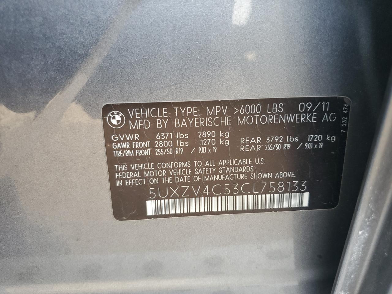 2012 BMW X5 xDrive35I VIN: 5UXZV4C53CL758133 Lot: 84947415