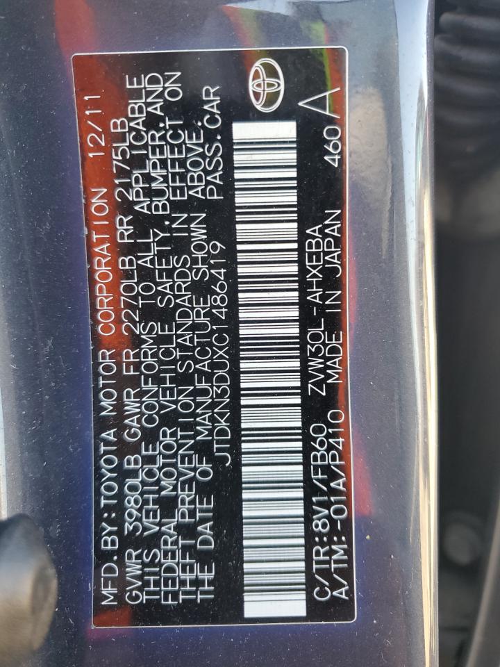2012 Toyota Prius VIN: JTDKN3DUXC1486419 Lot: 82349565