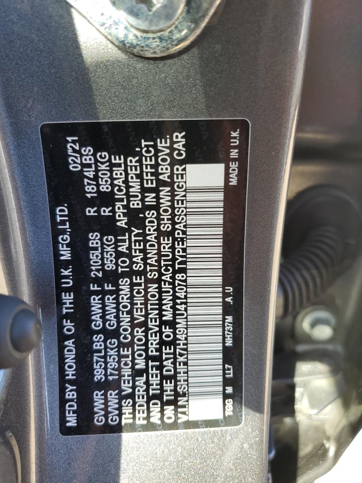 2021 Honda Civic Sport VIN: SHHFK7H49MU414078 Lot: 85159915