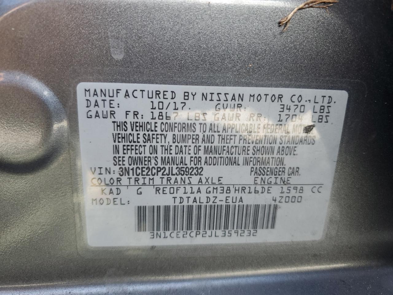 2018 Nissan Versa Note S VIN: 3N1CE2CP2JL359232 Lot: 85197935