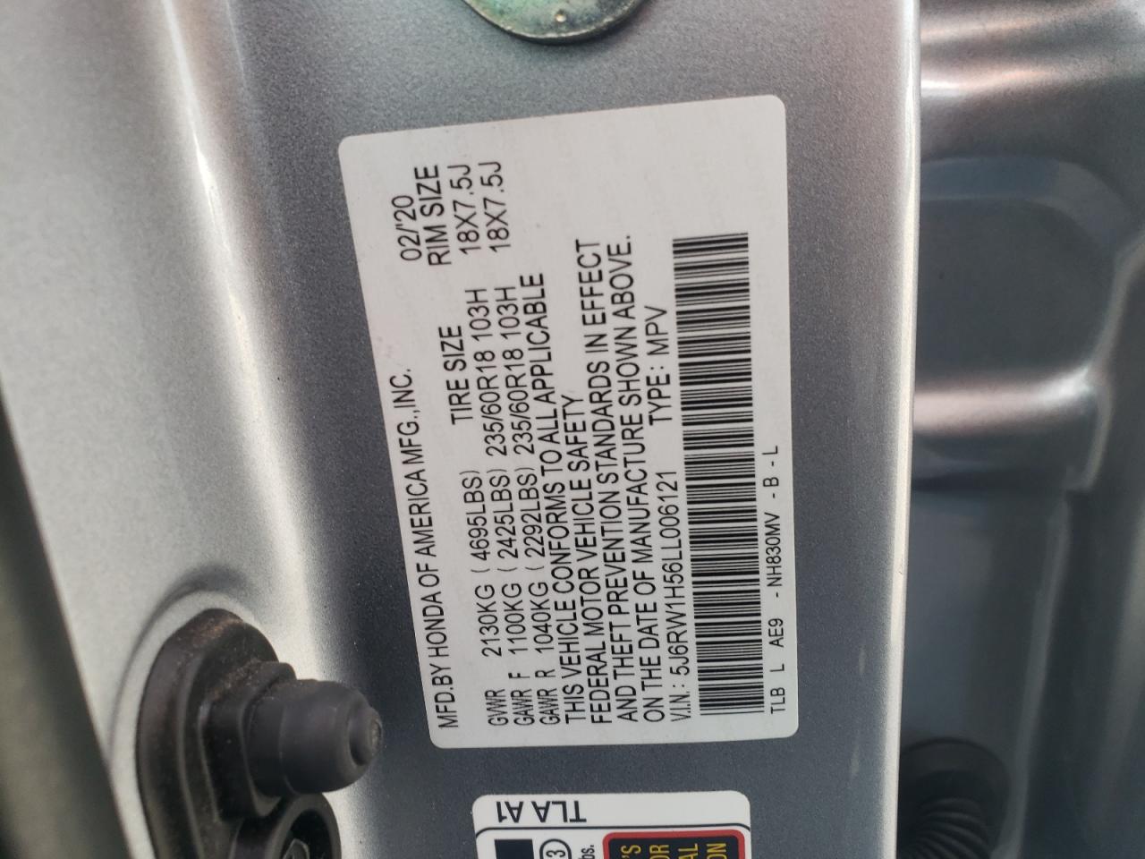 2020 Honda Cr-V Ex VIN: 5J6RW1H56LL006121 Lot: 85174465