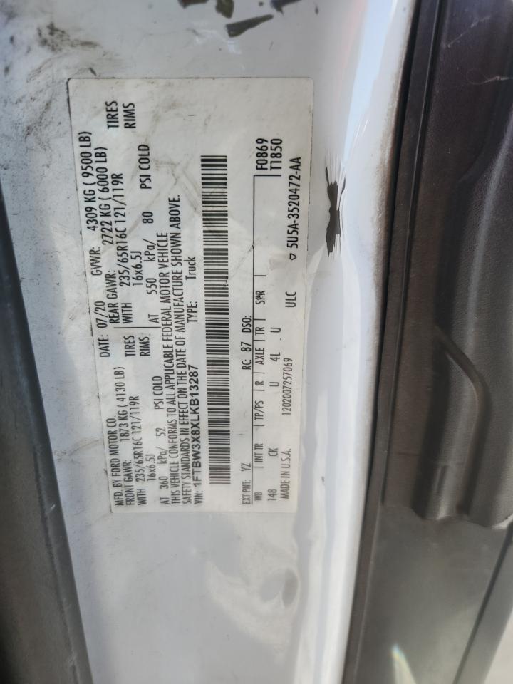 2020 Ford Transit T-350 VIN: 1FTBW3X8XLKB13287 Lot: 86212855