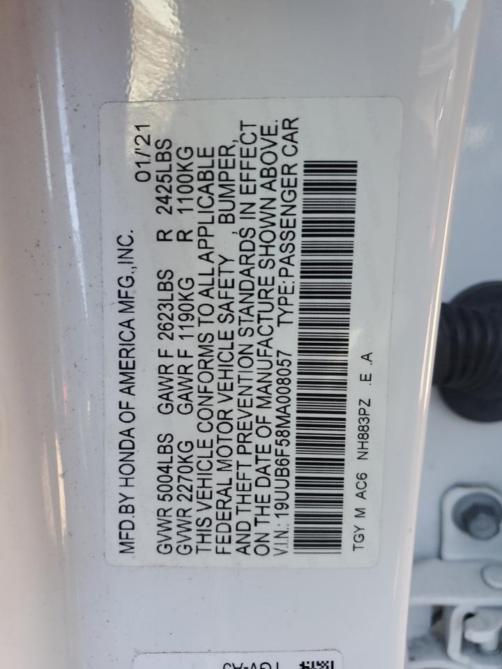 2021 Acura Tlx Tech A VIN: 19UUB6F58MA008057 Lot: 82384295