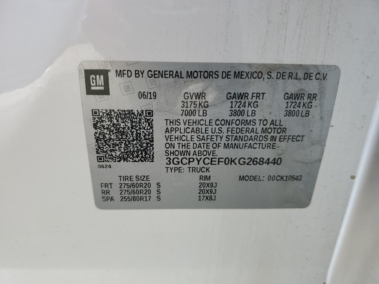 2019 Chevrolet Silverado K1500 Trail Boss Custom VIN: 3GCPYCEF0KG268440 Lot: 85922835